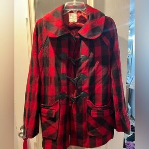NWOT Tulle Red and Black Plaid Pea Coat